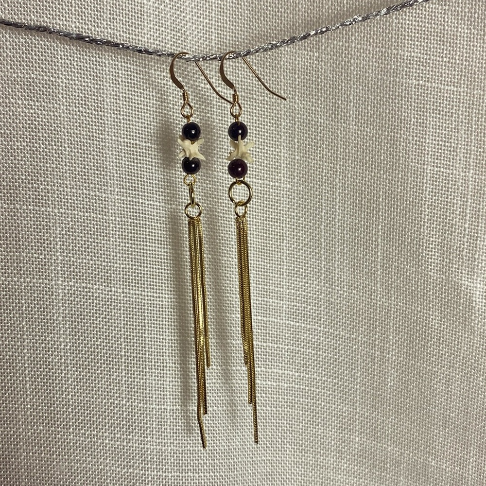 Gold Beaded Snake Vertebrae Dangly Earrings
